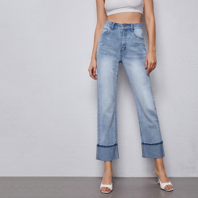 

High Waist Slant Pocket Straight Leg Jeans, Light wash