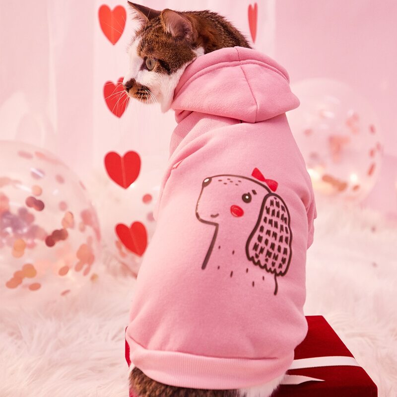 Dog Print Pet Hoodie, Pink