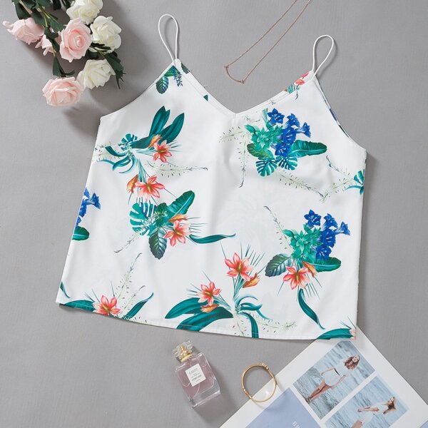 

Floral Print Cami Top, White