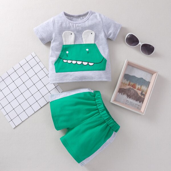 

Baby Boy Cartoon Pocket Tee With Track Shorts, Multicolor
