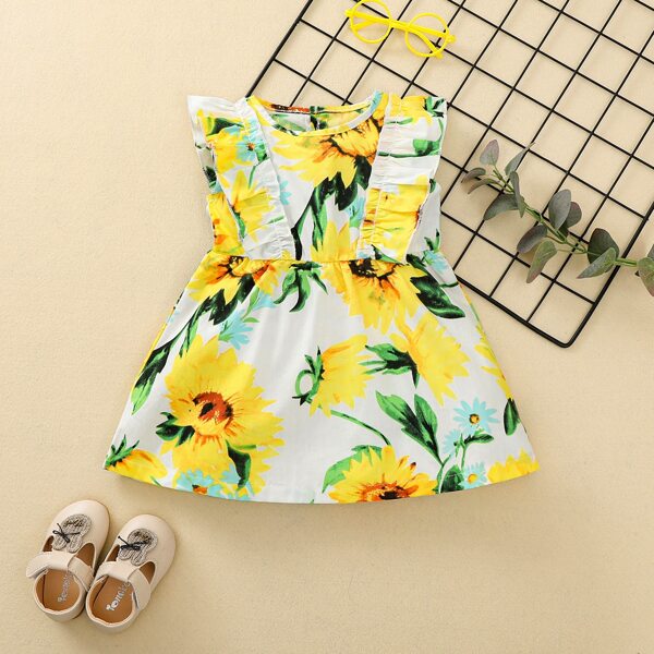 

Baby Girl Ruffle Trim Sunflower Print Dress, Multicolor