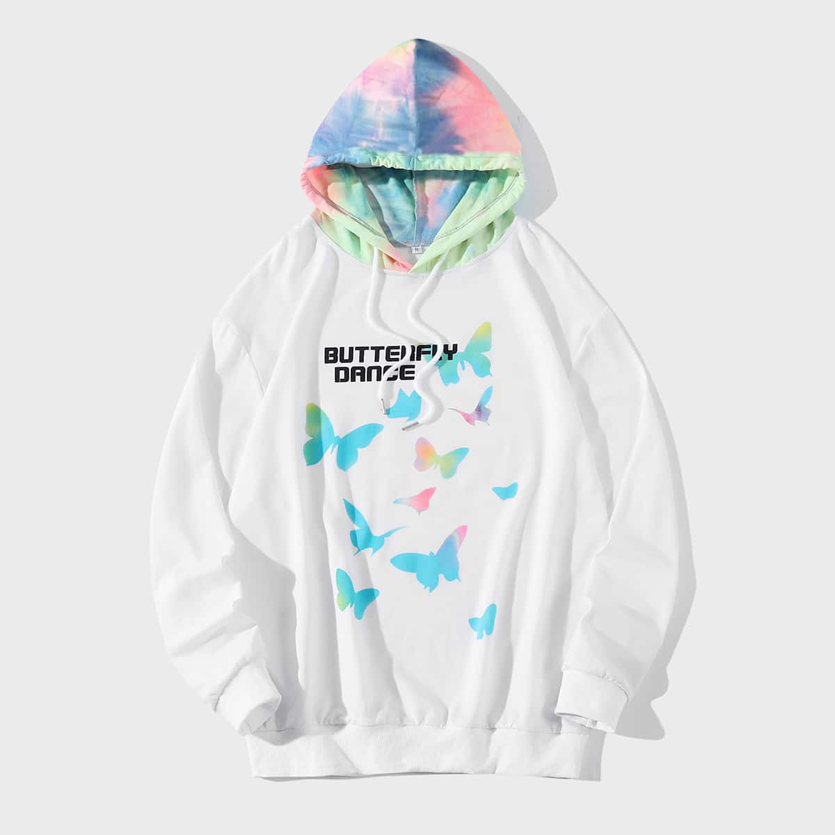 

Guys Butterfly Print Contrast Tie Dye Hooded Sweatshirt, White
