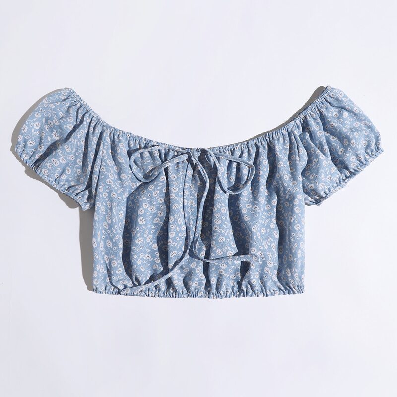 

Ditsy Floral Crop Top, Dusty blue