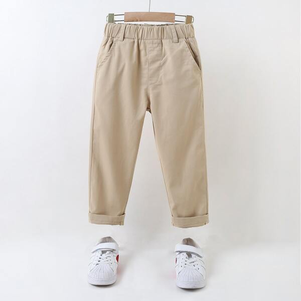 

Toddler Boys Elastic Waist Solid Pants, Khaki