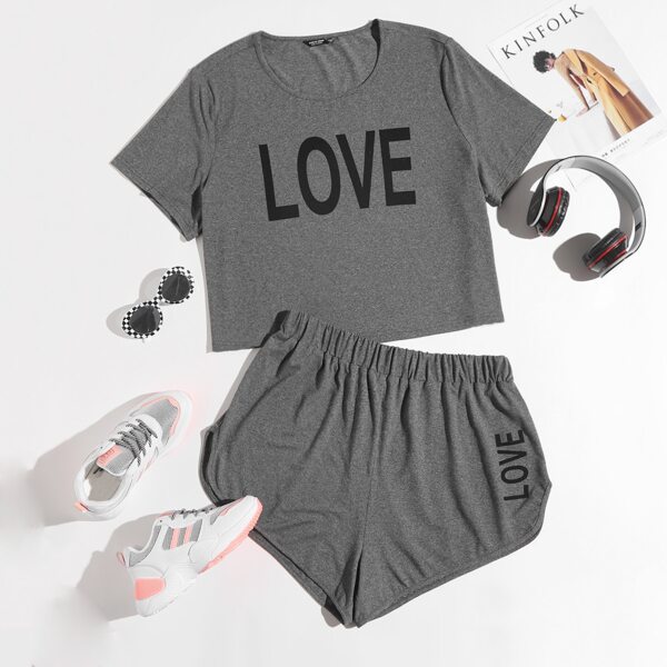

Plus Letter Graphic Tee & Track Shorts, Dark grey