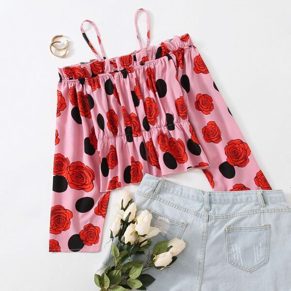 

Plus Floral Print Peplum Blouse, Multicolor