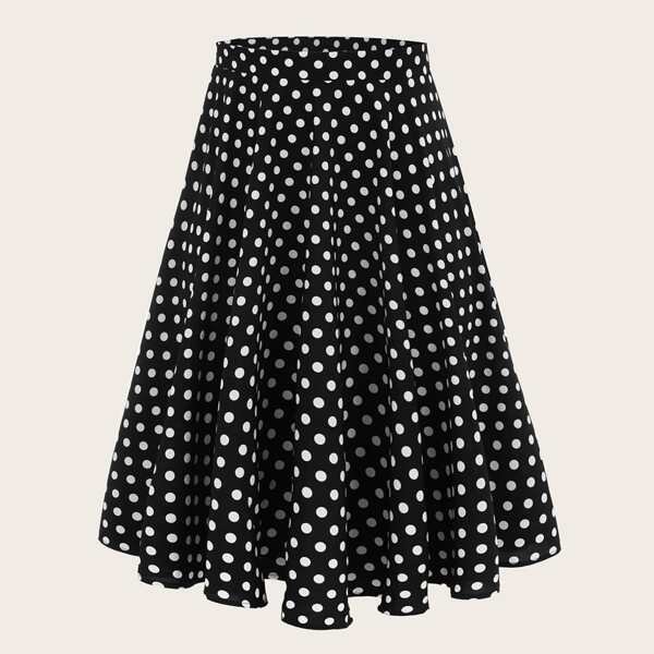 

Plus Polka Dot Flare Skirt, Black