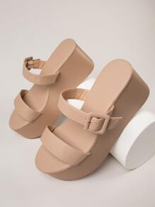 Giày nêm & Giày phẳng màu trơn Đúng mốt - Màu be - Xem 2