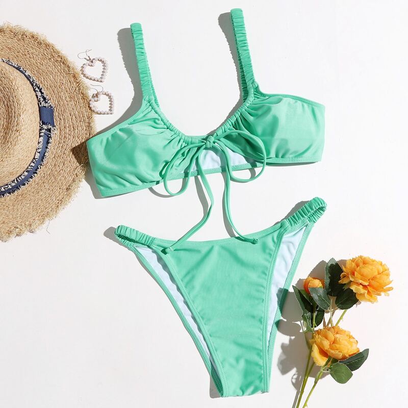 

Drawstring Front Bikini Swimsuit, Green