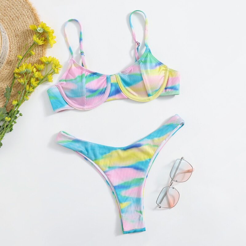 

Tie Dye Push Up High Cut Bikini Swimsuit, Multicolor