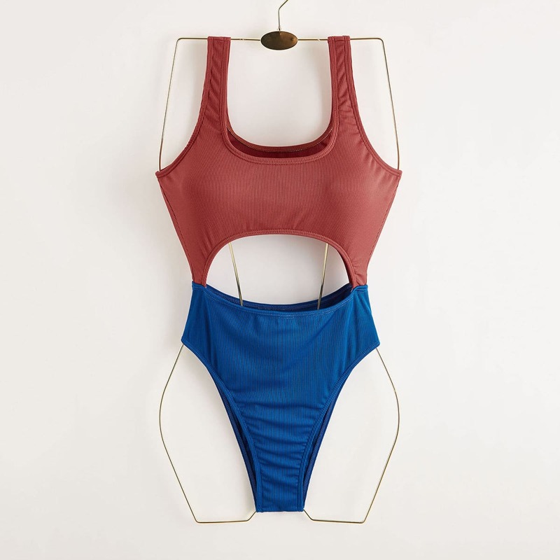 

Colorblock Cut-out One Piece Swimsuit, Multicolor