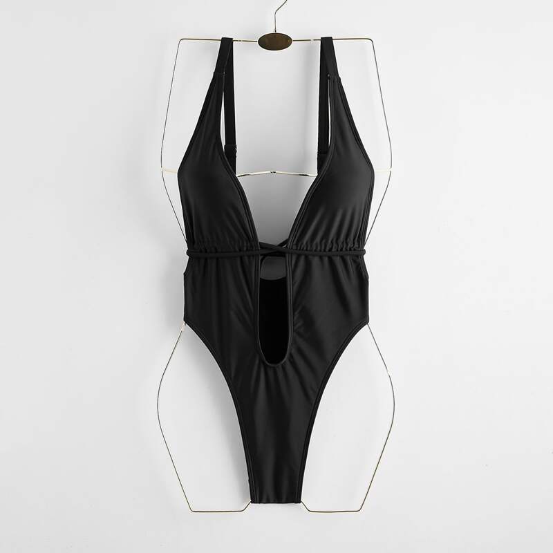 

Plunge Neck One Piece Swimsuit, Black