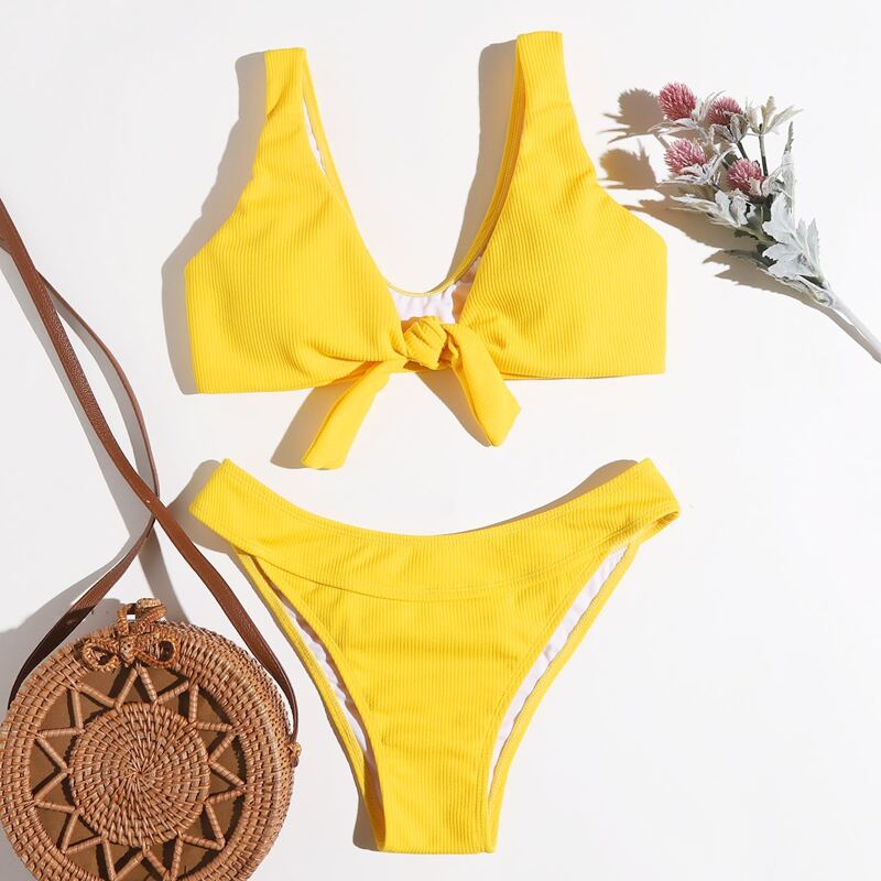

Solid Knot Bikini Swimsuit, Yellow
