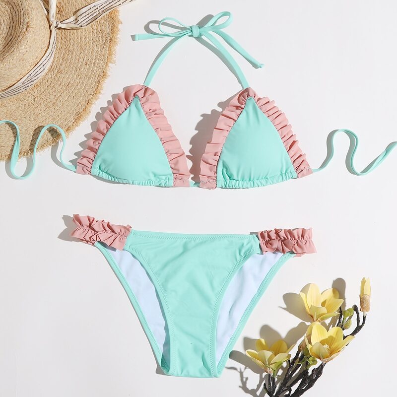 

Frill Triangle Bikini Swimsuit, Multicolor