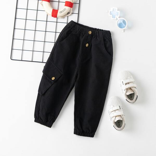 

Toddler Boys Elastic Waist Flap Pocket Side Tapered Pants, Black