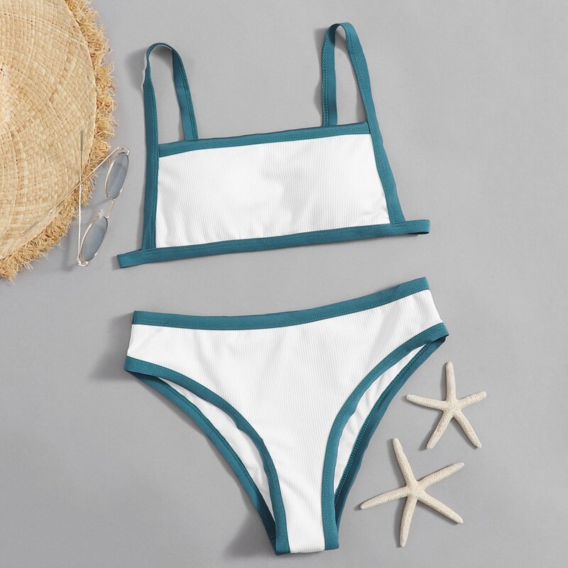 

Contrast Binding Bikini Swimsuit, Multicolor