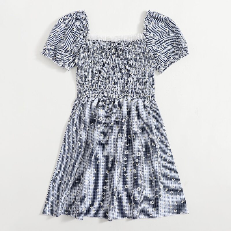 

Daisy Floral Shirred Dress, Blue