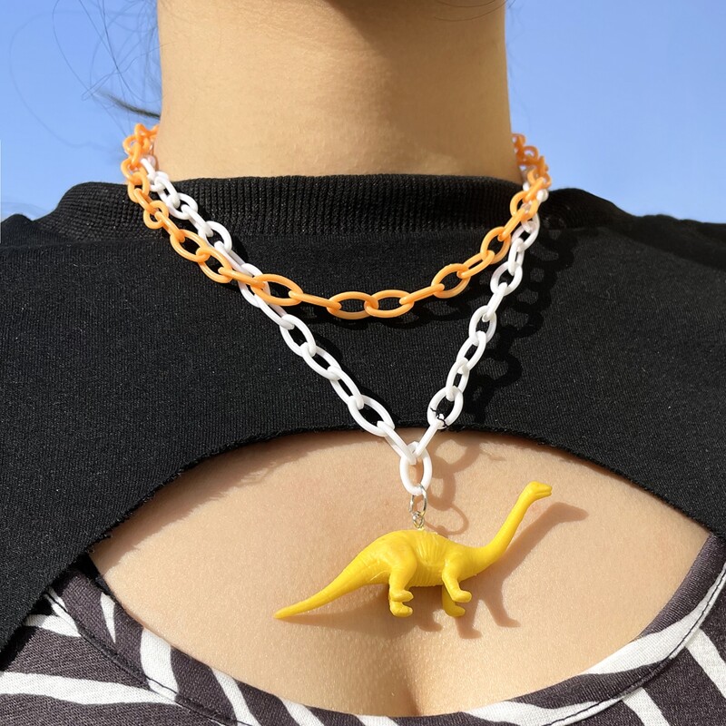 

Dinosaur Decor Layered Chain Necklace, Multicolor