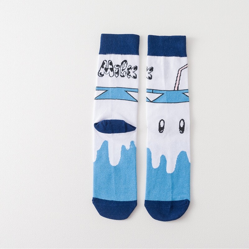 

Cartoon Milk Print Over The Calf Socks, Blue and white