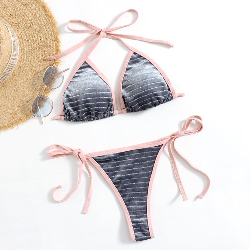 

Velvet Ringer Tie Side Bikini Swimsuit, Multicolor