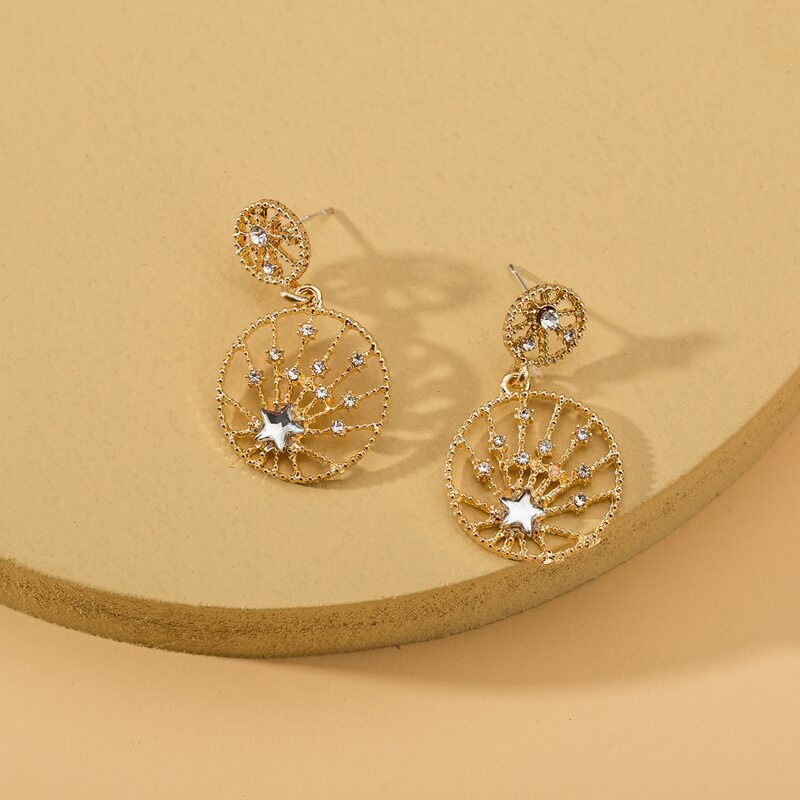 

1pair Rhinestone Star Drop Earrings, Gold