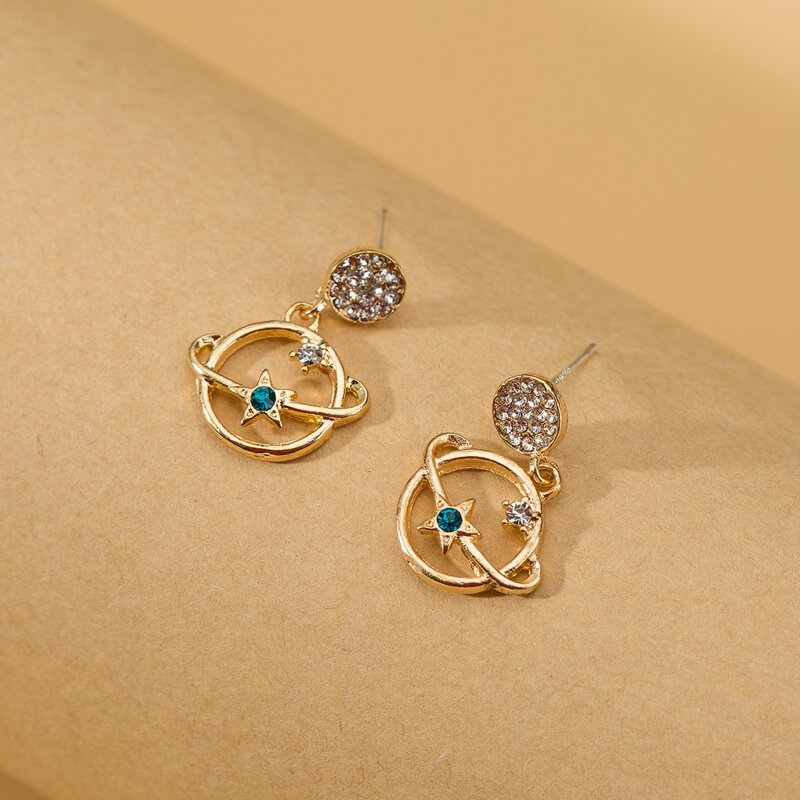 

1pair Rhinestone Galaxy Star Drop Earrings, Gold