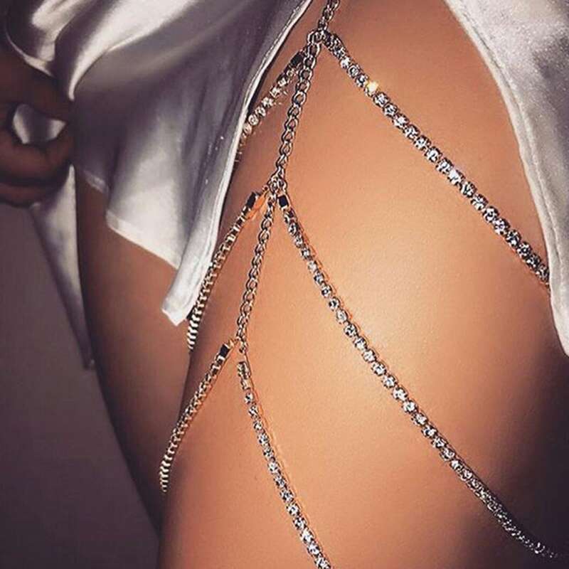 

Rhinestone Decor Leg Chain, Silver