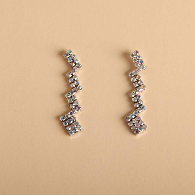 

1pair Rhinestone Geo Drop Earrings, Silver