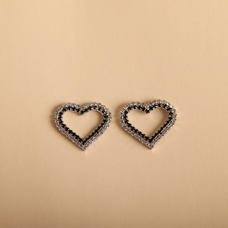 

1pair Rhinestone Heart Stud Earrings, Black