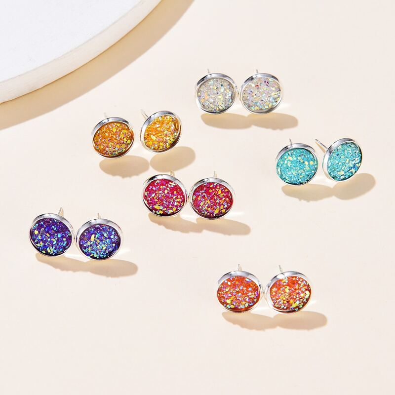 

6pairs Round Stud Earrings, Multicolor