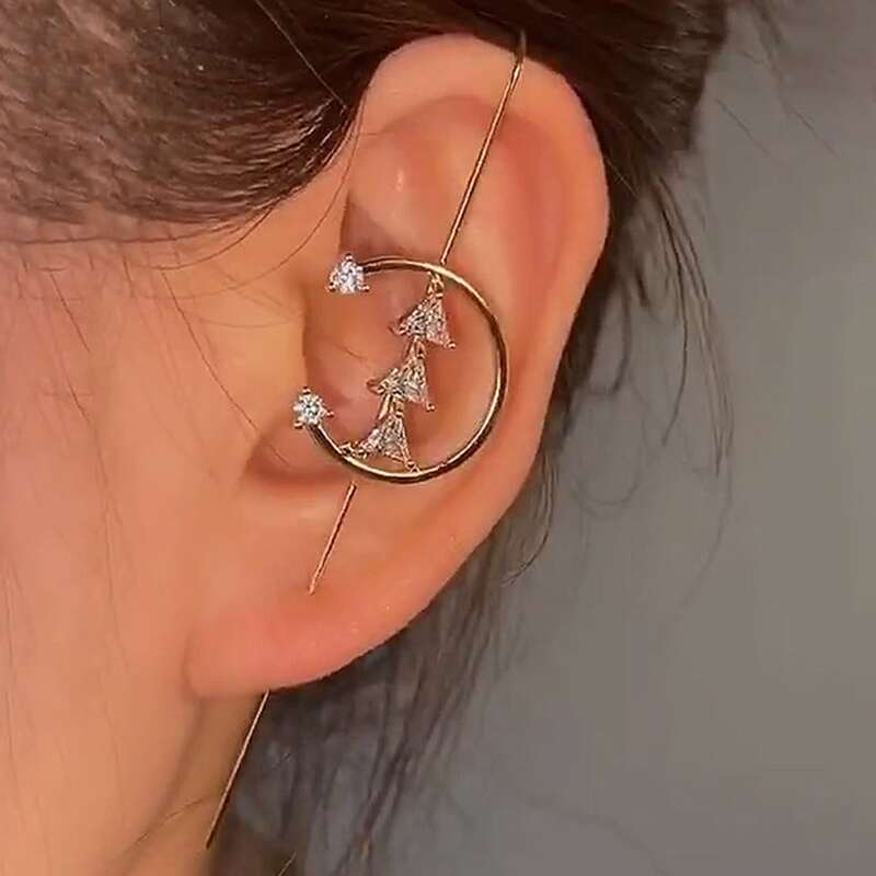 

1pc Rhinestone Circle Thread Ear Pin, Gold