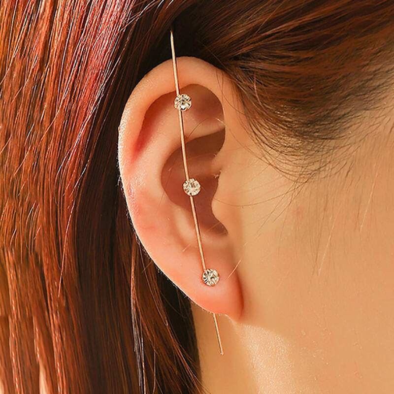 

1pc Rhinestone Decor Thread Ear Pin, Gold