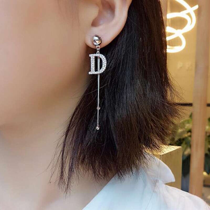 

1pair Rhinestone Letter Tassel Drop Earrings, Silver