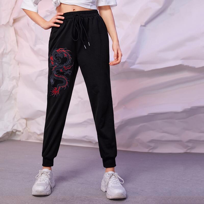 

Chinese Dragon Drawstring Sweatpants, Black