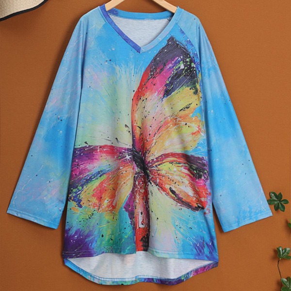 

Plus Butterfly Print High Low Tee, Multicolor