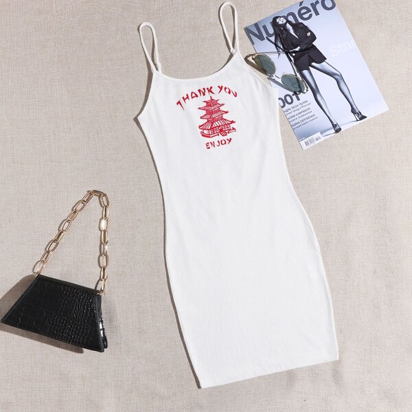

Letter & Tower Graphic Cami Dress, White