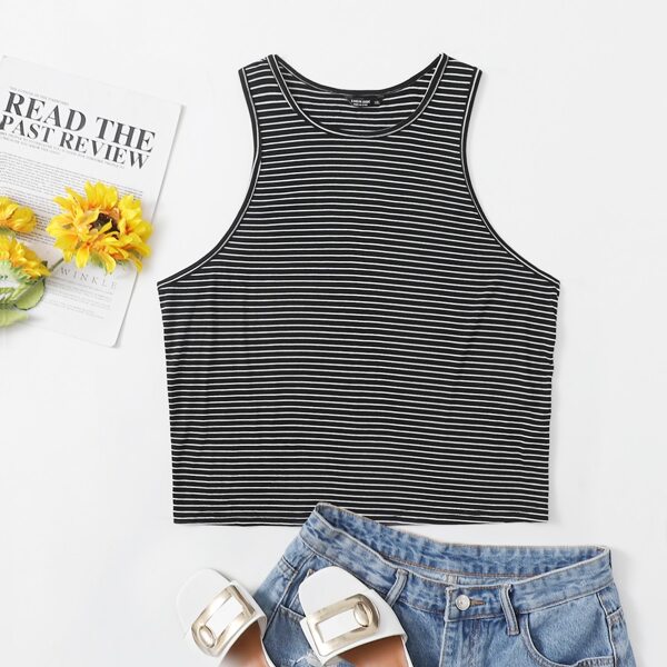 

Plus Striped Crop Tank Top, Black and white