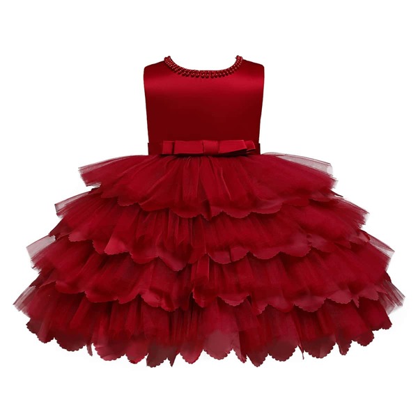 

Baby Girl Mesh Panel Layered Gown Dress, Burgundy
