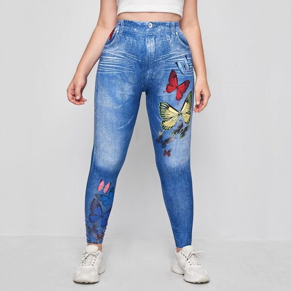 

Plus Butterfly Print Jeggings, Blue