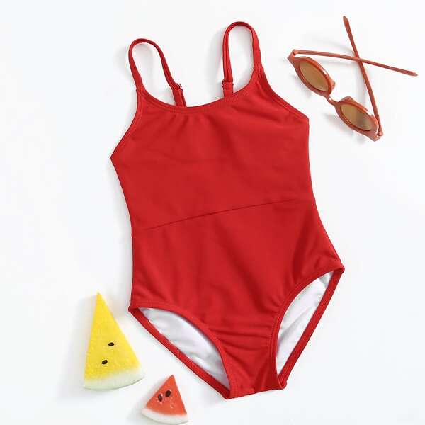 

Baby Girl Plain One Piece Swimsuit, Red