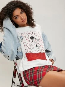 Sivan Karim Rolled Cuff Figure Graphic Tee - Red and White - View 3