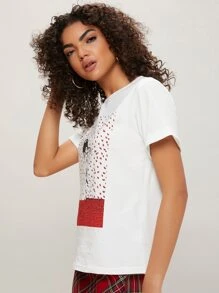 Sivan Karim Rolled Cuff Figure Graphic Tee - Red and White - View 6