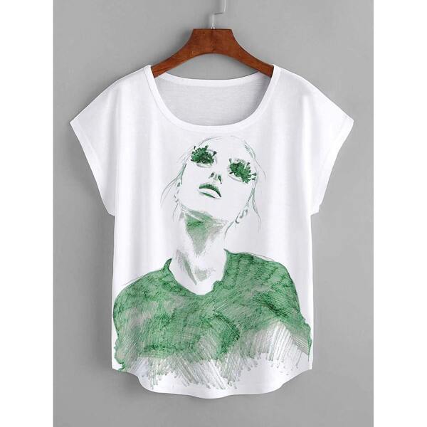 

Figure Graphic Batwing Sleeve Tee, White