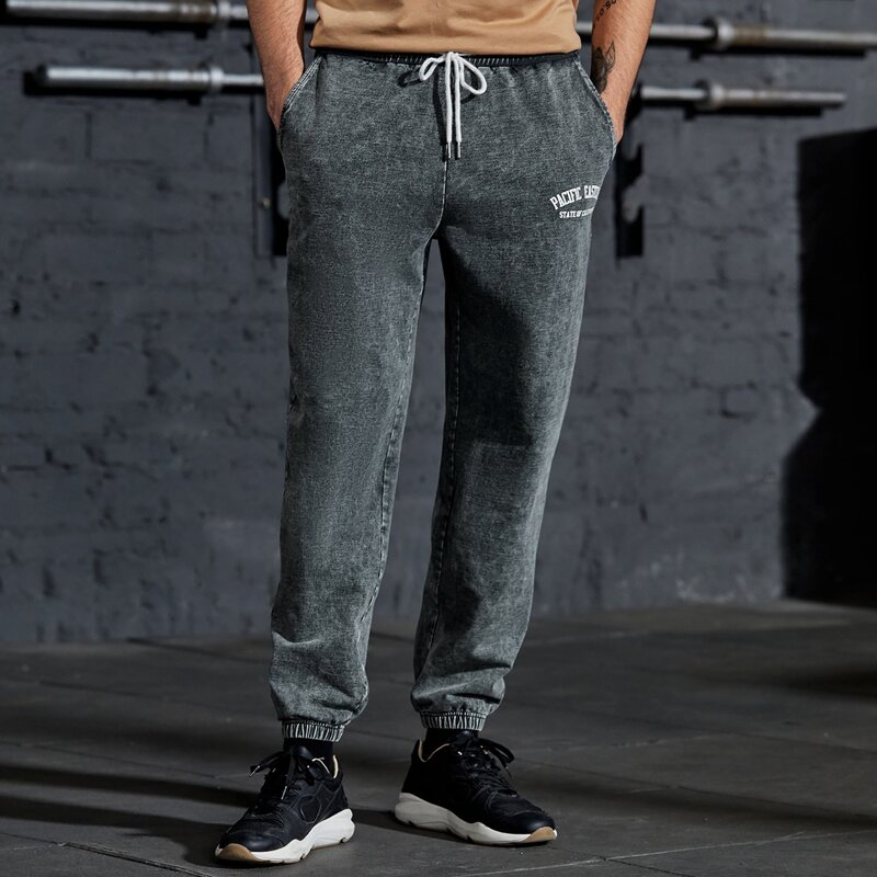 

Guys Drawstring Waist Letter Graphic Sweatpants, Dark grey