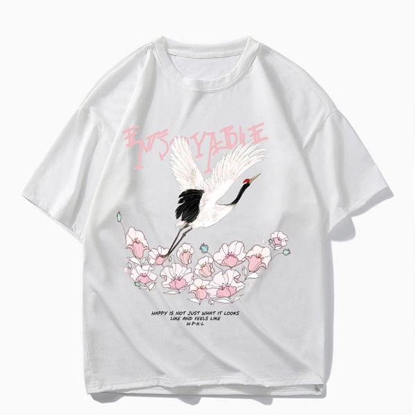 

Men Slogan & Crane Print Tee, White