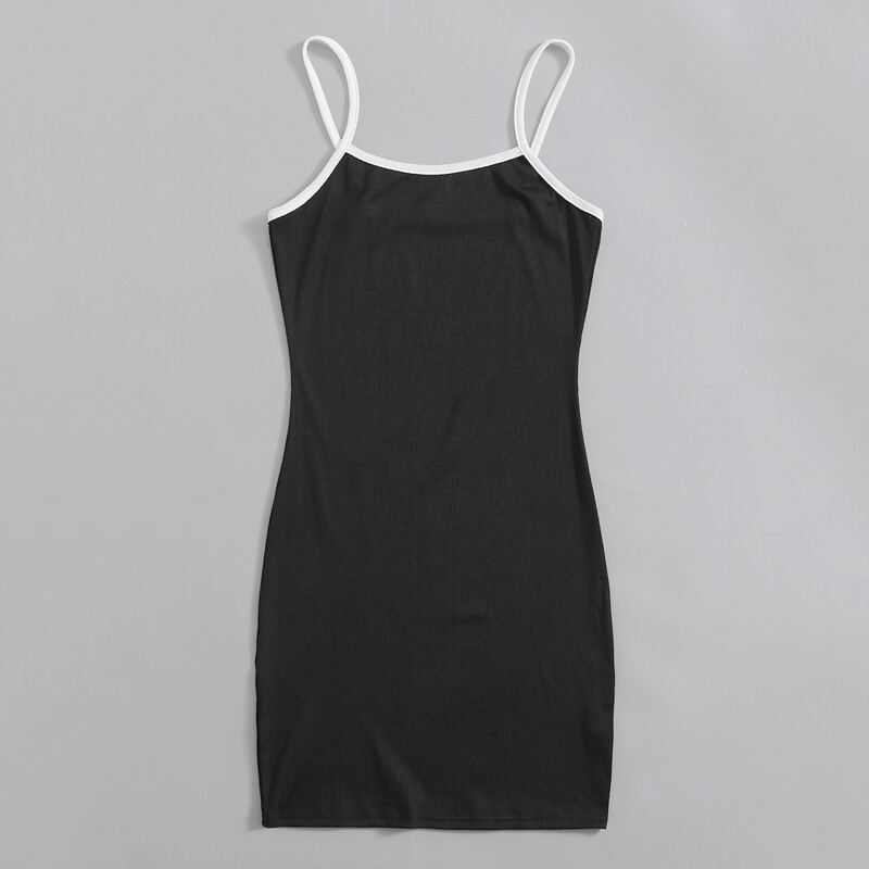 

Contrast Binding Cami Dress, Black
