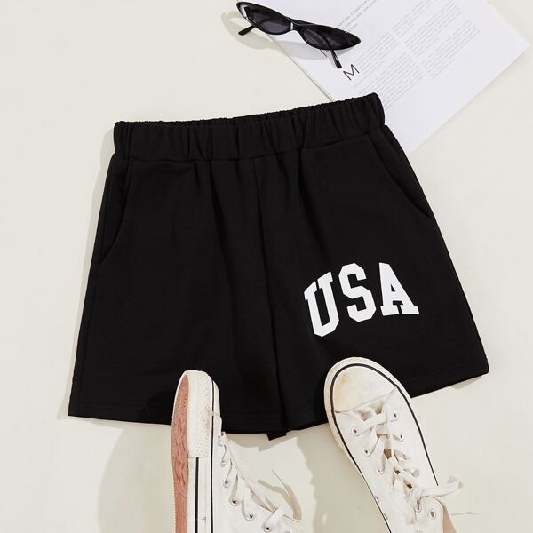 

Letter Graphic Track Shorts, Black