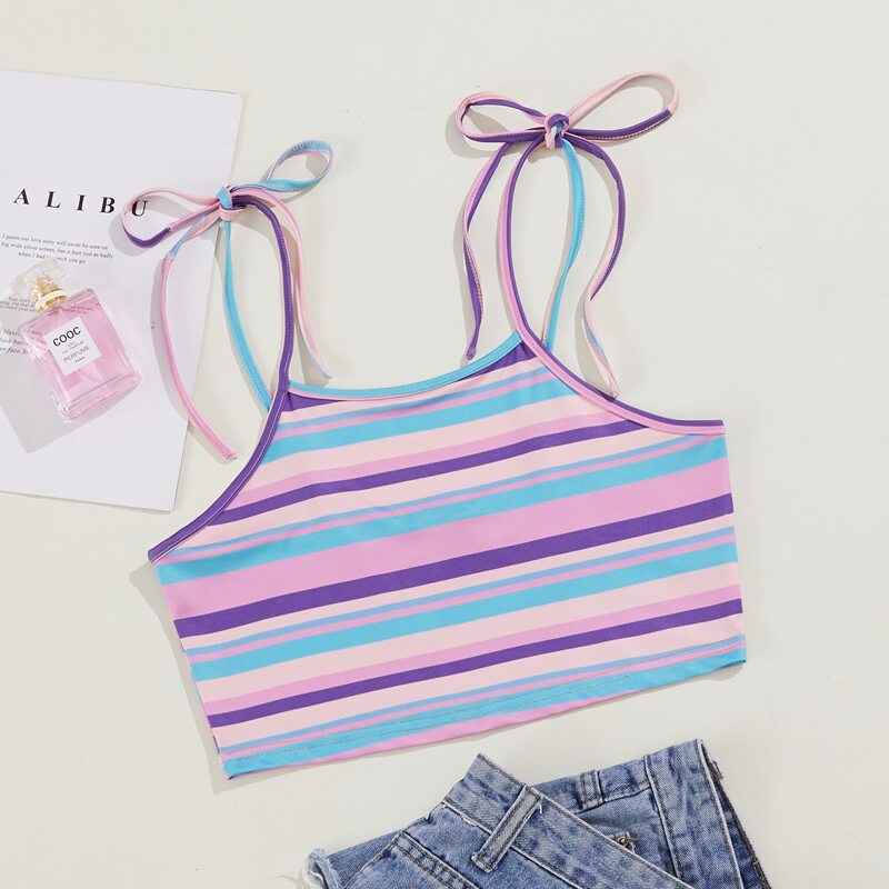 

Striped Tie Shoulder Crop Cami Top, Pink