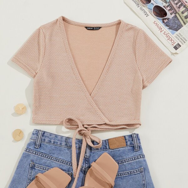 

Wrap Tie Back Crop Top, Apricot