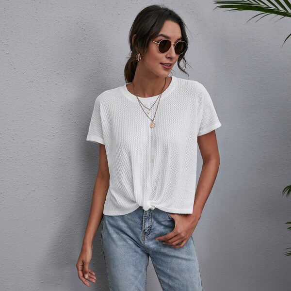

Twist Front Solid Tee, White